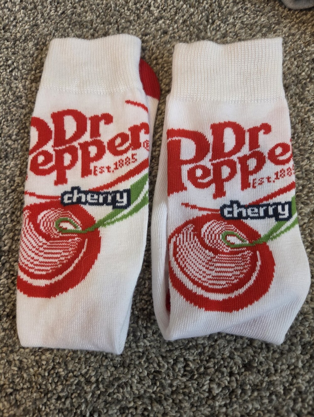 Dr Pepper Cherry White & Red Novelty Crew Socks - Men